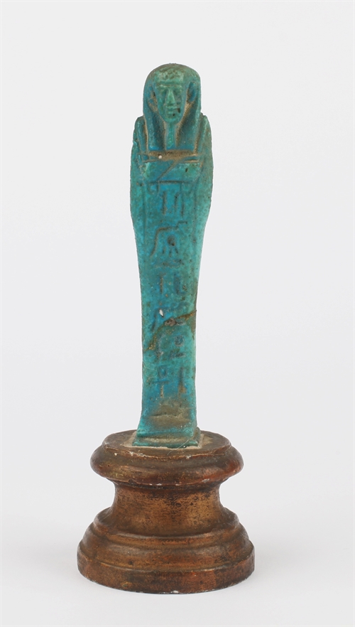 Shabti from turquoise blue faience